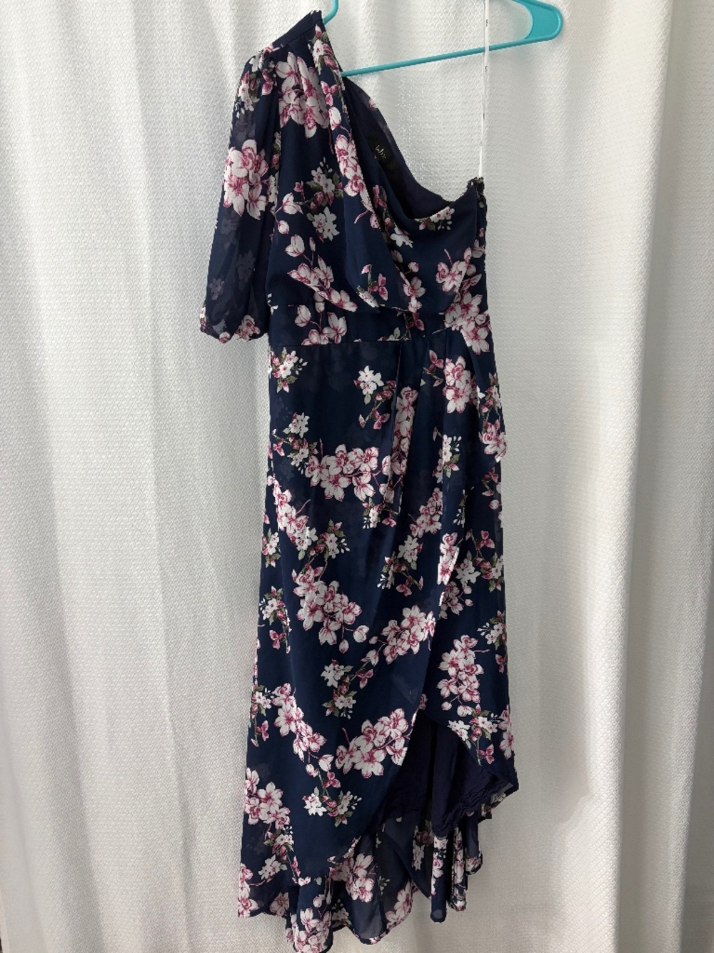 Lulus Sensational Perfection Navy Floral One-Shoulder High-Low Dress